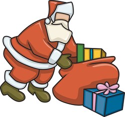 santa claus with bag of gifts clipart