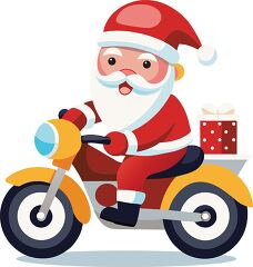 Santa Claus zooms by on a motorcycle carrying gifts for the holi