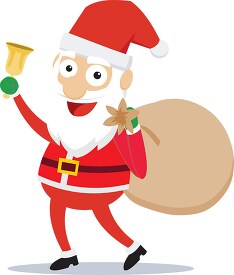 santa with bag of gifts and bell christmas clipart