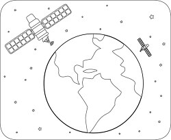 satellites in space orbiting the earth black outline clipart