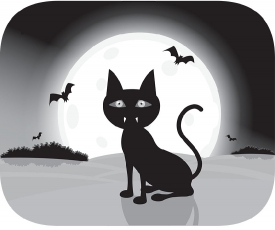 scarry cat sitting on field full moon bats in background hallowe