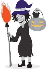 scarry halloween witch holding broomstick and pumpkin halloween 