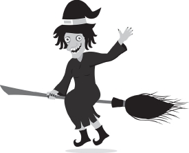 scarry halloween witch siting on broomstick and waving halloween