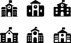 school buildings pictogrms icons isolated on a transparent backg