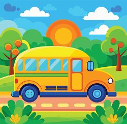 School Bus on a Sunny Day with Trees