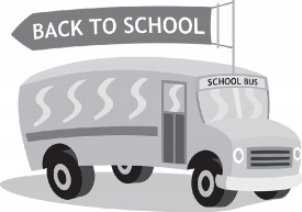 school bus with rooftop flying banner back to school gray color 