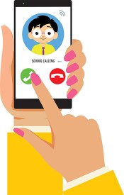 school calling on smartphone in female hand clipart