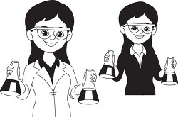 scientist girl black outline clipart