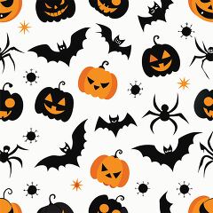 seamless Halloween pattern featuring pumpkins bats spiders