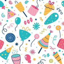 seamless pattern featuring various party themed doodles