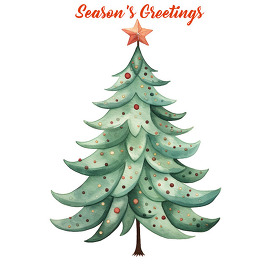 seasons greetings text with Christmas tree hand drawn style anim