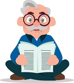 senior man with spectacles and a mustache leisurely reading