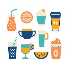 set of beverage icons including coffee juice soda