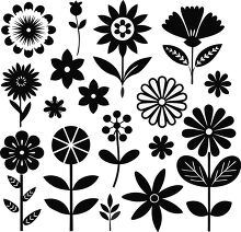 set of black flower symbols collection