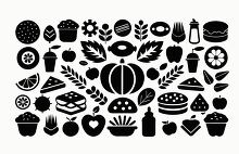 set of black food symbol collection