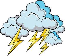 set of cartoon clouds including lightning bolts shows stormy wea