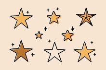 set of hand drawn gold stars with different stars filled and out