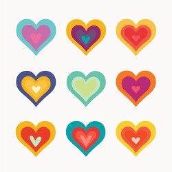 set of simple colorful flat style nested hearts
