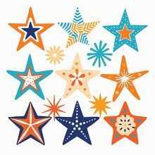 set of stars with various patterns and colors