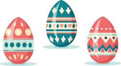 set of three colorful easter eggs with patterns clip art