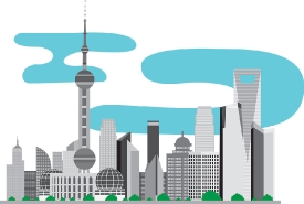 shanghai china city high rise skyline gray color clipart