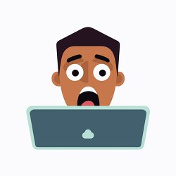 shocked expression of a person looking at a laptop computer