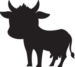 silhouette cute cartoon cow with horns black outline