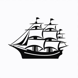 silhouette of a historical sailboat with flags atop the masts