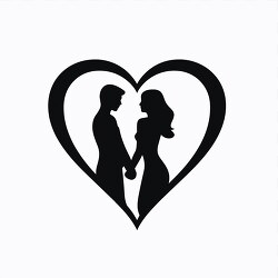 silhouette of a romantic couple within a heart shape