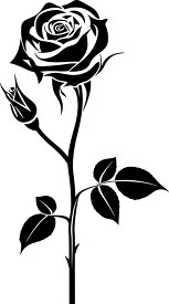 Silhouette of a single rose with leaves and thorn