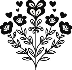 silhouette vector of a bouquet with heart shaped flowers and whi
