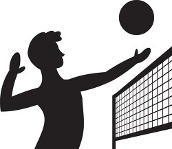 silhouette volleyball player hits ball at net clip art 