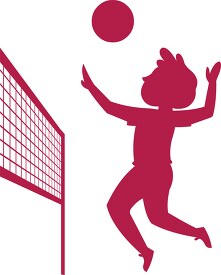 silhouette volleyball player jumps to hit ball over net clip art