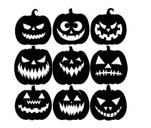 Silhouettes of scary Halloween pumpkins