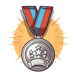 silver award medal on blue red ribbon clip art