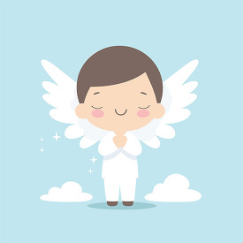 simple cute child like angel with white wings clip art