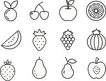 Simple fruit icons drawn in black outlines