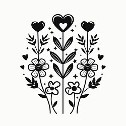 simple heart shaped flowers on stems with decorative leaves