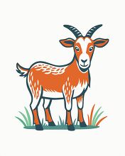 simple playful cartoon style with bold lines goat with curved ho