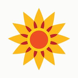 simple sun graphic featuring a red center and yellow beams