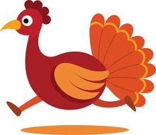 simple vector image of a turkey running with bright orange wings