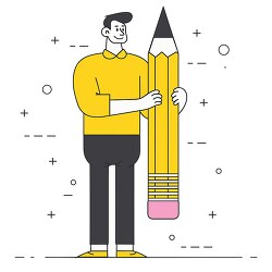 Simple vector man holding a giant pencil