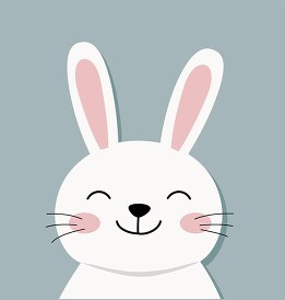 simple white bunny illustration with pink inner ears and a cheer