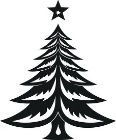 Simplistic black Christmas tree icon with white stars