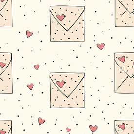 sketched envelopes and pink hearts on a light background