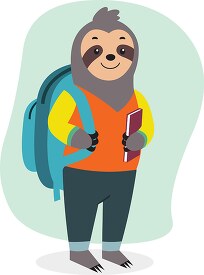 sloth character with book and bagpack clipart