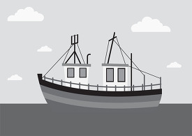 small fishing boat at sea gray color clip art