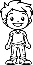 smiling boy wears tee shirt and jeans black outline clip art