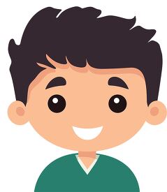 smiling boy with short hair green shirt