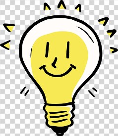 smiling cartoon light bulb with a yellow glow and squiggly lines